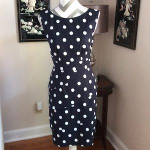 Connected Navy Polk A Dot Dress